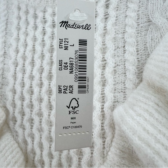 Madewell NWT Cable Winslow Mockneck Sweater Alpaca Blend in Antique Cream Large - Picture 5 of 10